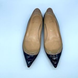 Christian Louboutin Black Beige Patent leather Paulina pointed toe flats 37